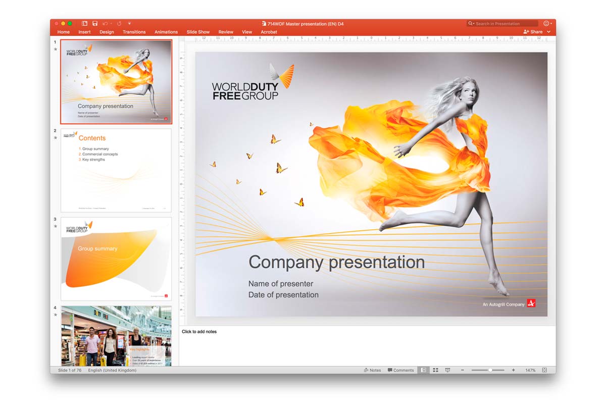World Duty Free Group PowerPoint template and master presentation